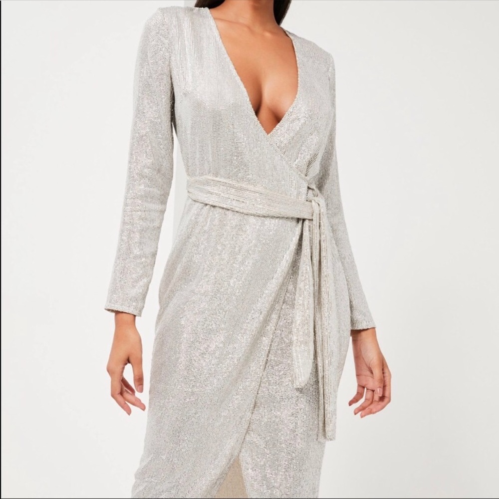 Silver Sparkly Wrap Dress